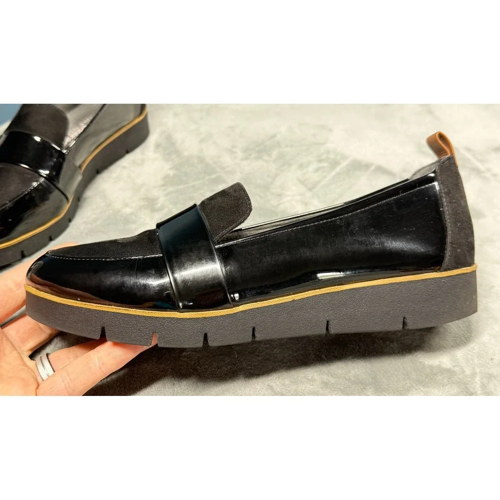 Dr Scholls Loafers Womens 8.5 Black Patent Leather Suede Platform